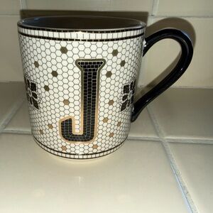 Anthropologie Black and White Monogram Mug